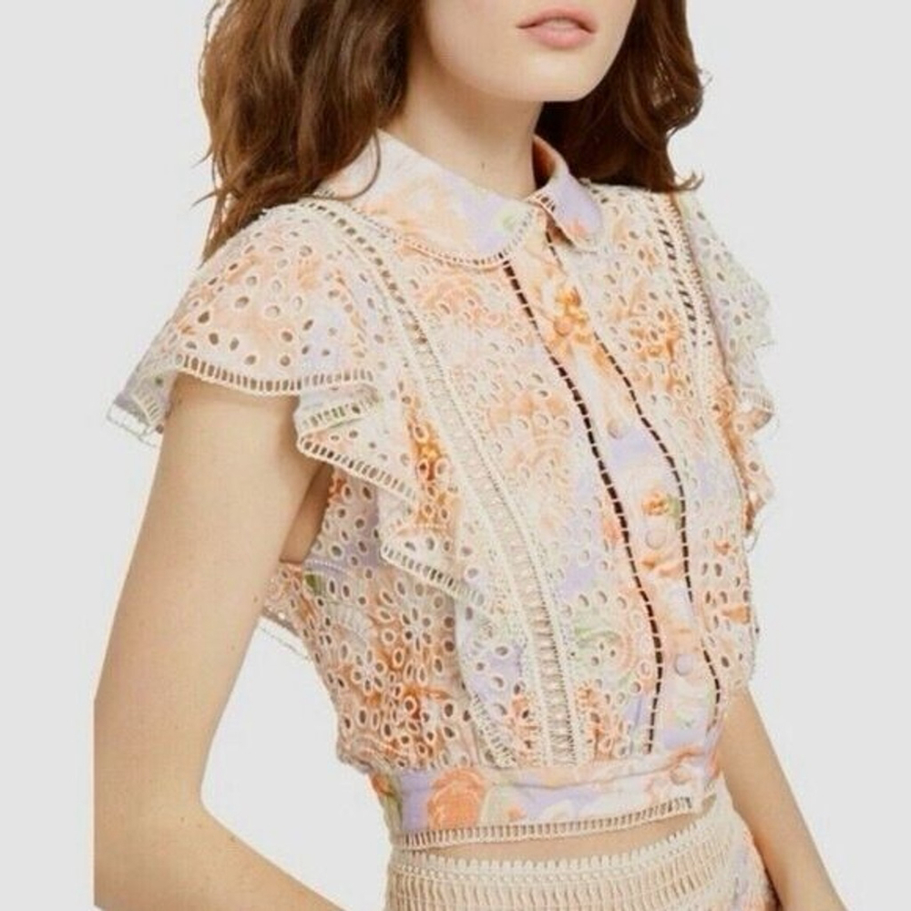 Alice + Olivia Pastel Eyelet Ruffle Blouse